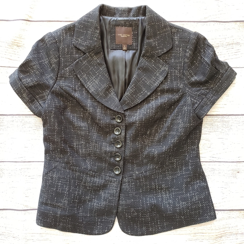 The Limited Fitted Black Heather Cap Sleeve Single Breasted Suit Blazer M